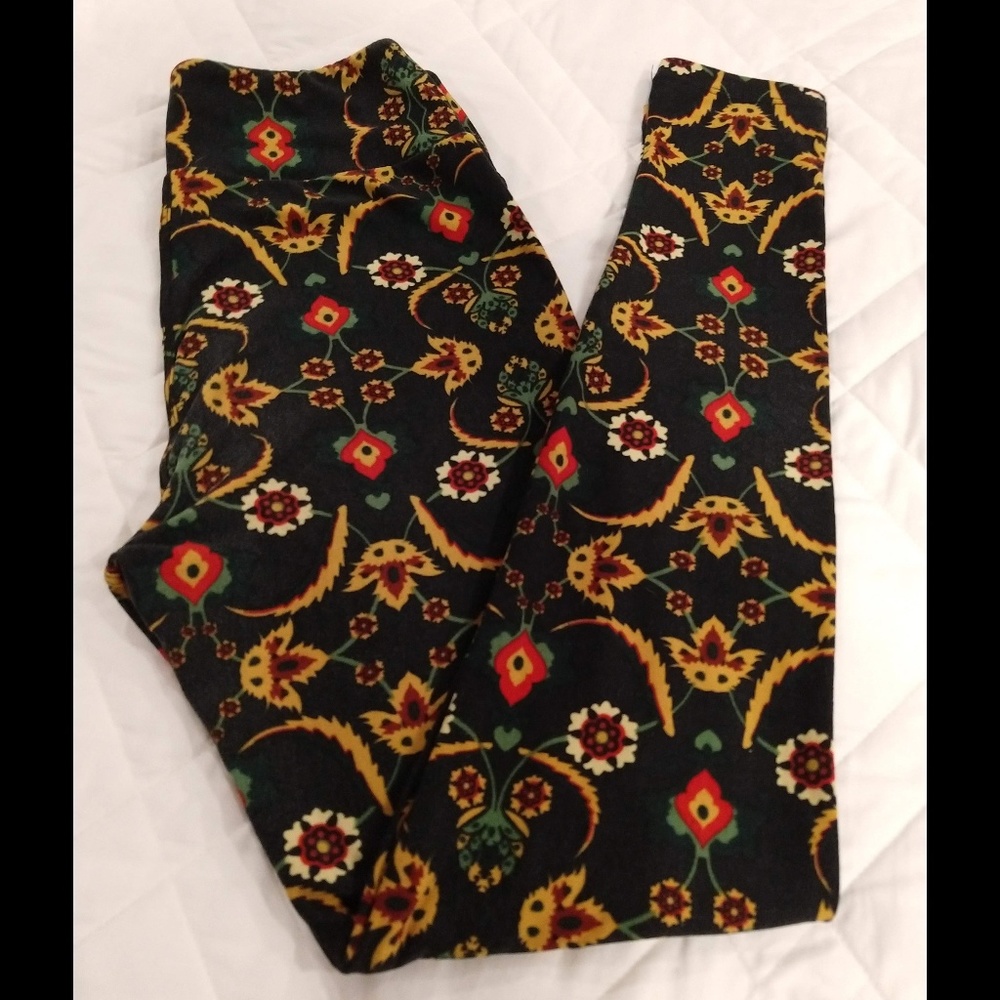 LuLaRoe OS Leggings Black Print